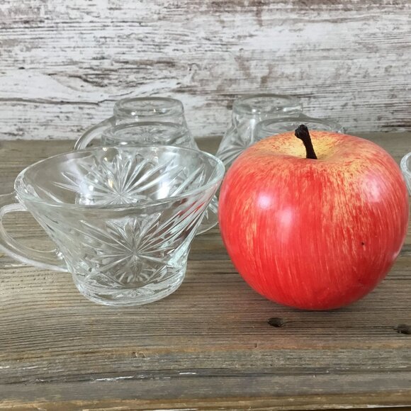 6 Anchor Hocking Early American Prescut Star Of David Glass Punch Cups W/Handles - Picture 7 of 12